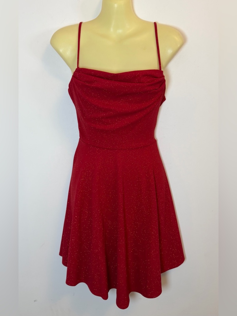 NWT City Vibe Red Sparkle Cowl Neck Spaghetti Strap Dress